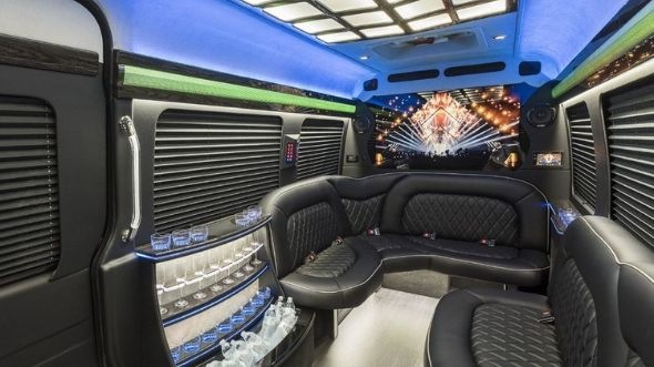 Interior of Charter Bus Company Caldwell's Sprinter Limo in Caldwell